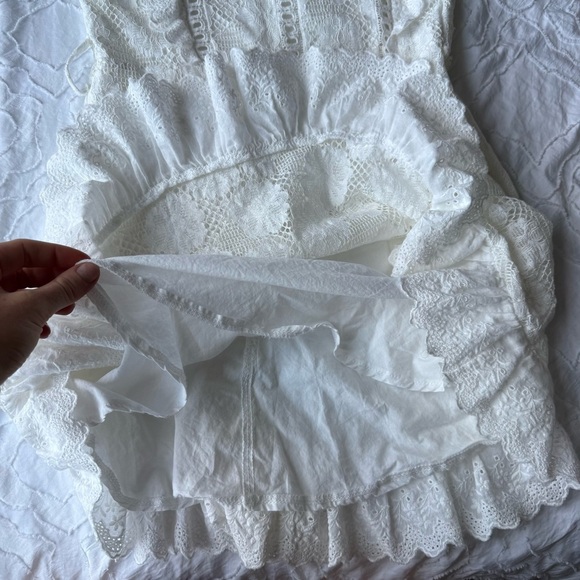 Selfie Leslie White Lace Ruffle Mini Dress Belt Loops - Picture 8 of 16